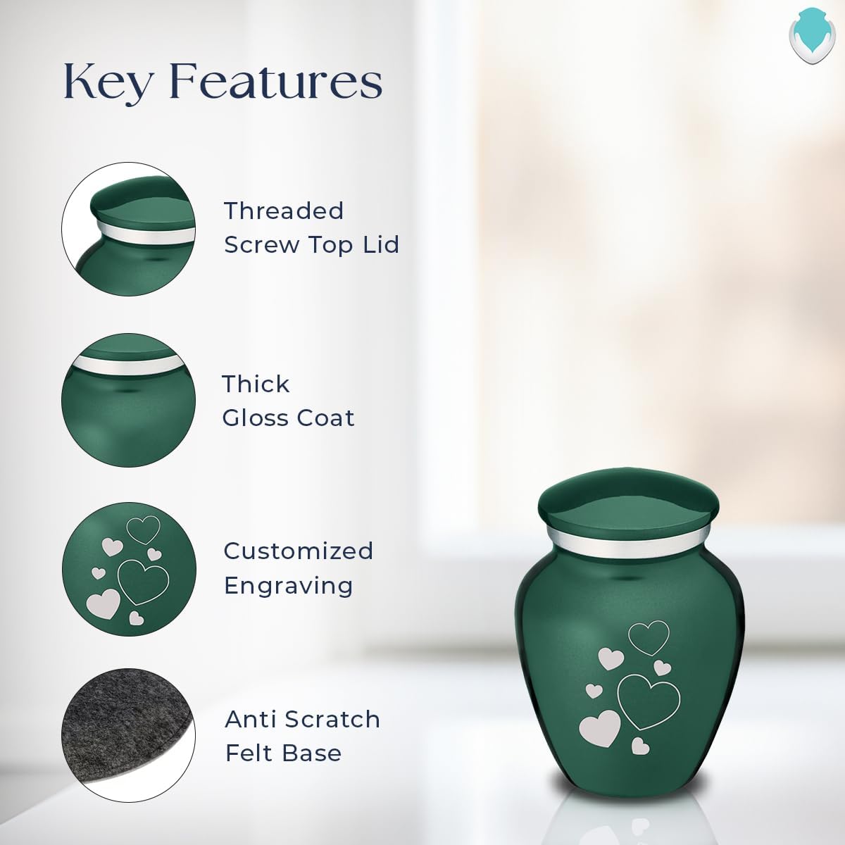 Geturns Embrace Keepsake Personalized Floating Heart Cremation Urns for Human Ashes I Green Funeral Urn for Women and Men with Double Side Engraving I 3.5 lbs