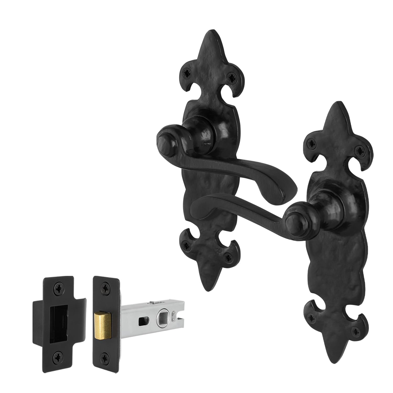 EAI Black Door Handles with Latch 64mm - Cast Iron โ image 1