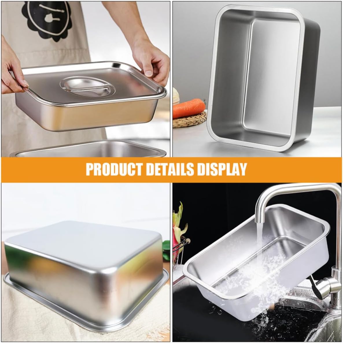 2pcs Stainless Steel Steam Pan 1.5l Rectangle Silver Buffet Dish Tray | Lightweight Build, Smooth Surface, Easy to Hold, Convenient Food Storage for Catering Service and Kitchen Use