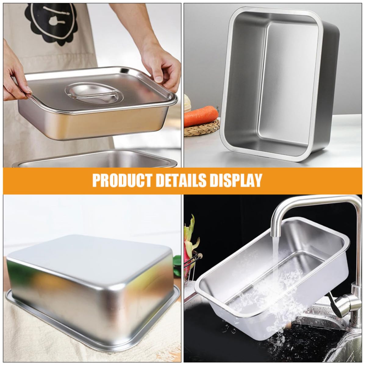 INOOMP 2 Piezas Bandeja Rectangular de Buffet de Acero Inoxidable 1,5 L