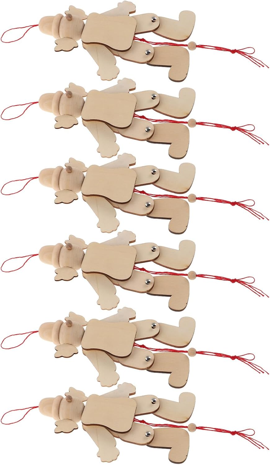 6pcs Interactive Wooden Clown Puppets Pull String Marionette Unfinished Craft Dolls for DIY Painting Pretend Use Educational Activities Family Fun