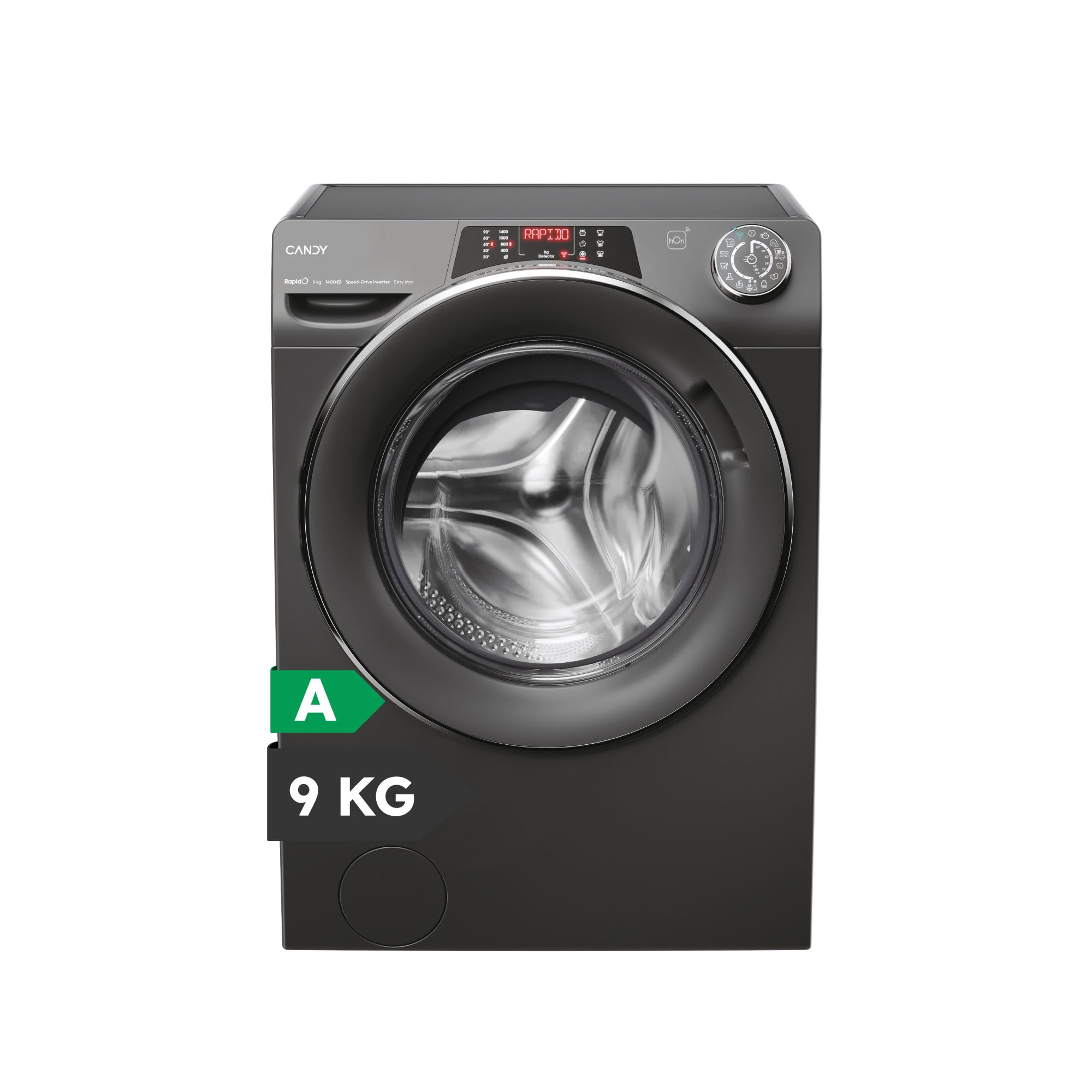 Candy RapidO RO1496DWMCRT/1-S Lavadora 9 KG, 1400 RPM, Pantalla Smart Text, Panel Smart Touch, Wi-Fi, Snap & Wash, 16 Ciclos, 9 Rápidos, Motor Inverter Speed Drive, Función Vapor, 76 DB, Antracita Etiqueta Energética