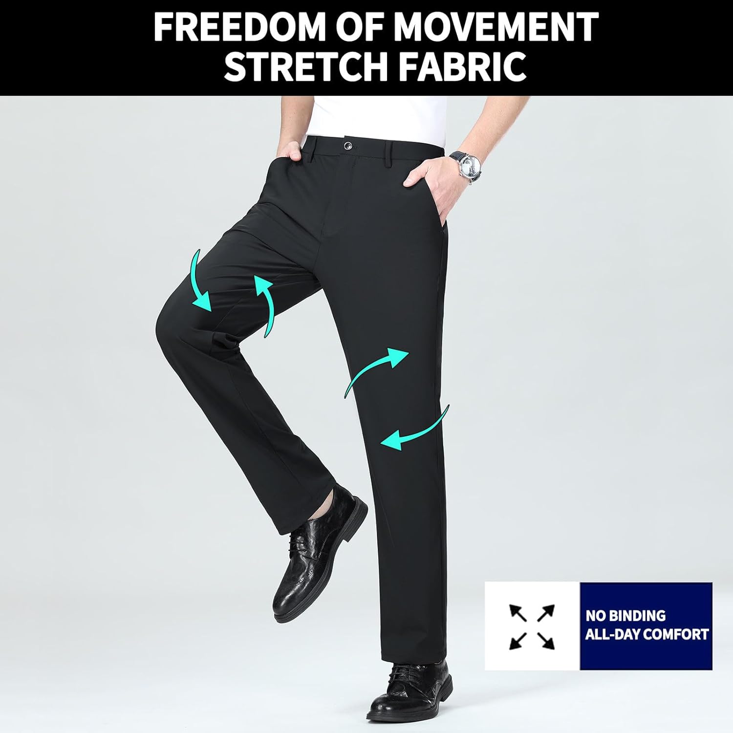 Men's Classic-Fit Dress Pants with 4 Pockets Expandable-Waist Stretch Lightweight Golf Pants