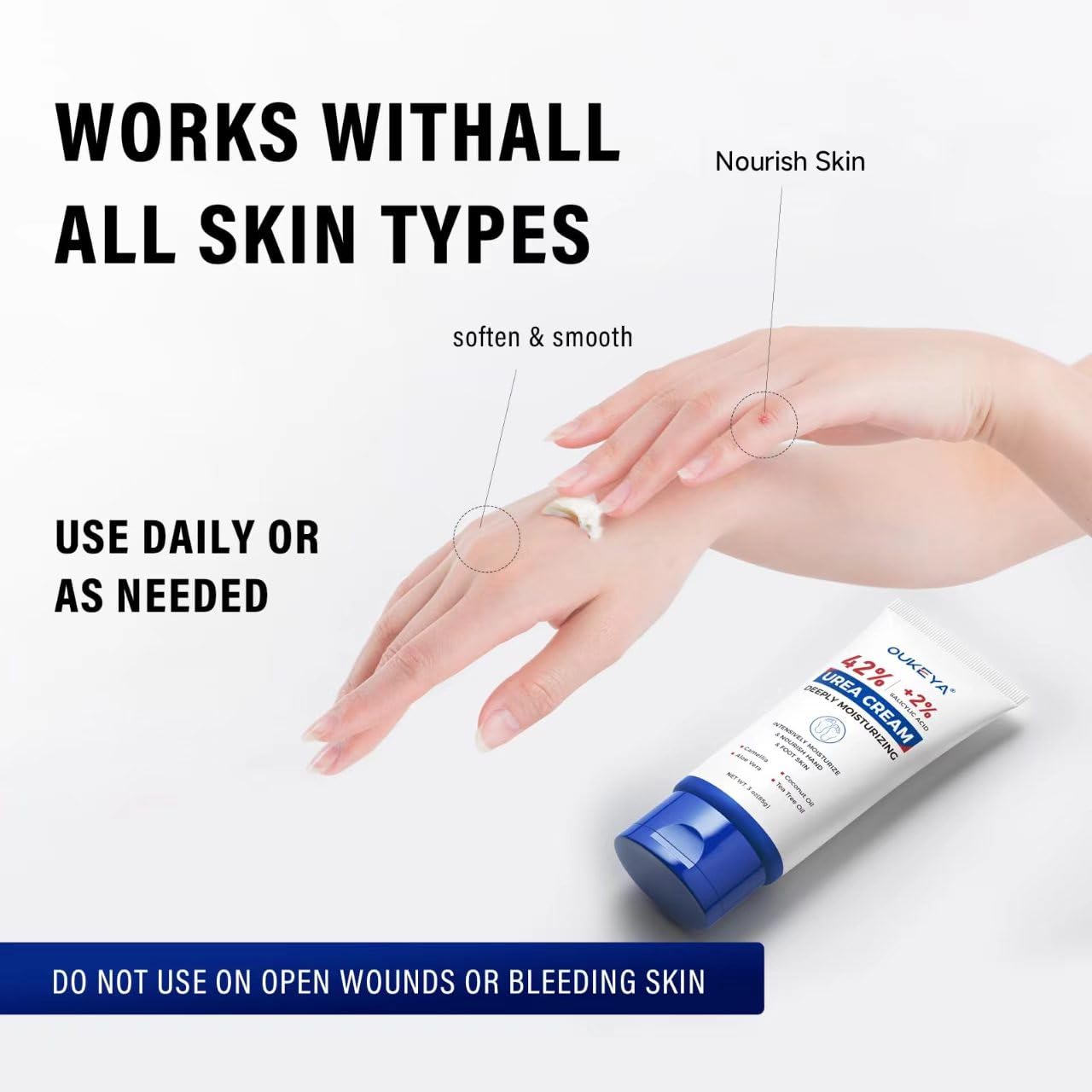 OUKEYA Urea Cream 42 Percent with 2% Salicylic Acid Tube 3 Oz, Foot & Hand Cream for Dry Cracked, 3 Pack