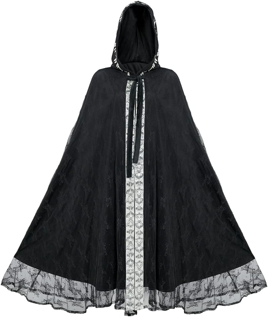 Mingyuezai Renaissance Hooded Cape Gothic Velvet Cloak Medieval Witch Capelet
