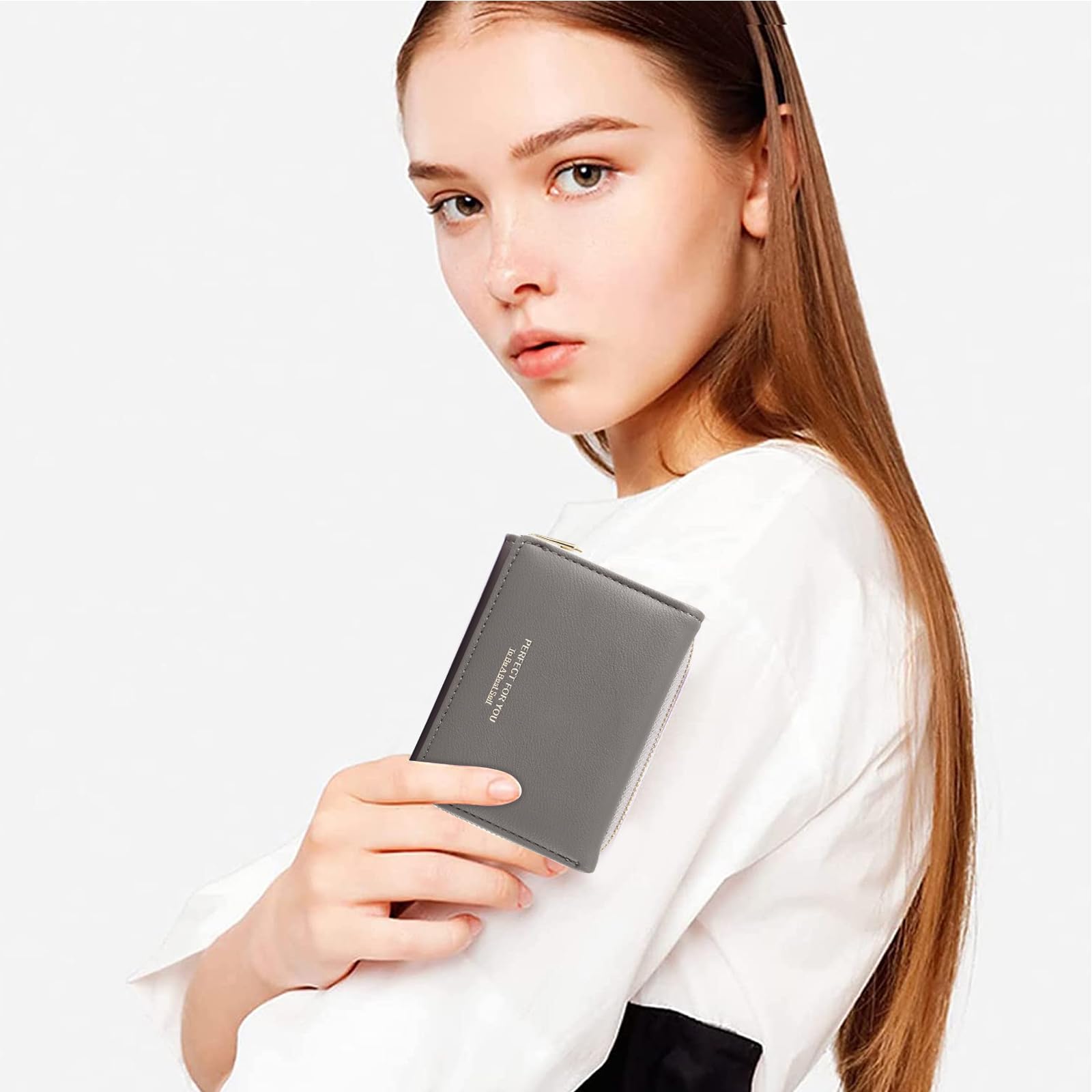 Portafoglio donna piccolo, Borsellino donna, Portafoglio donna con grande capacità, Portamonete donna elegante e dolce con grande tasca per monete Grigio scuro