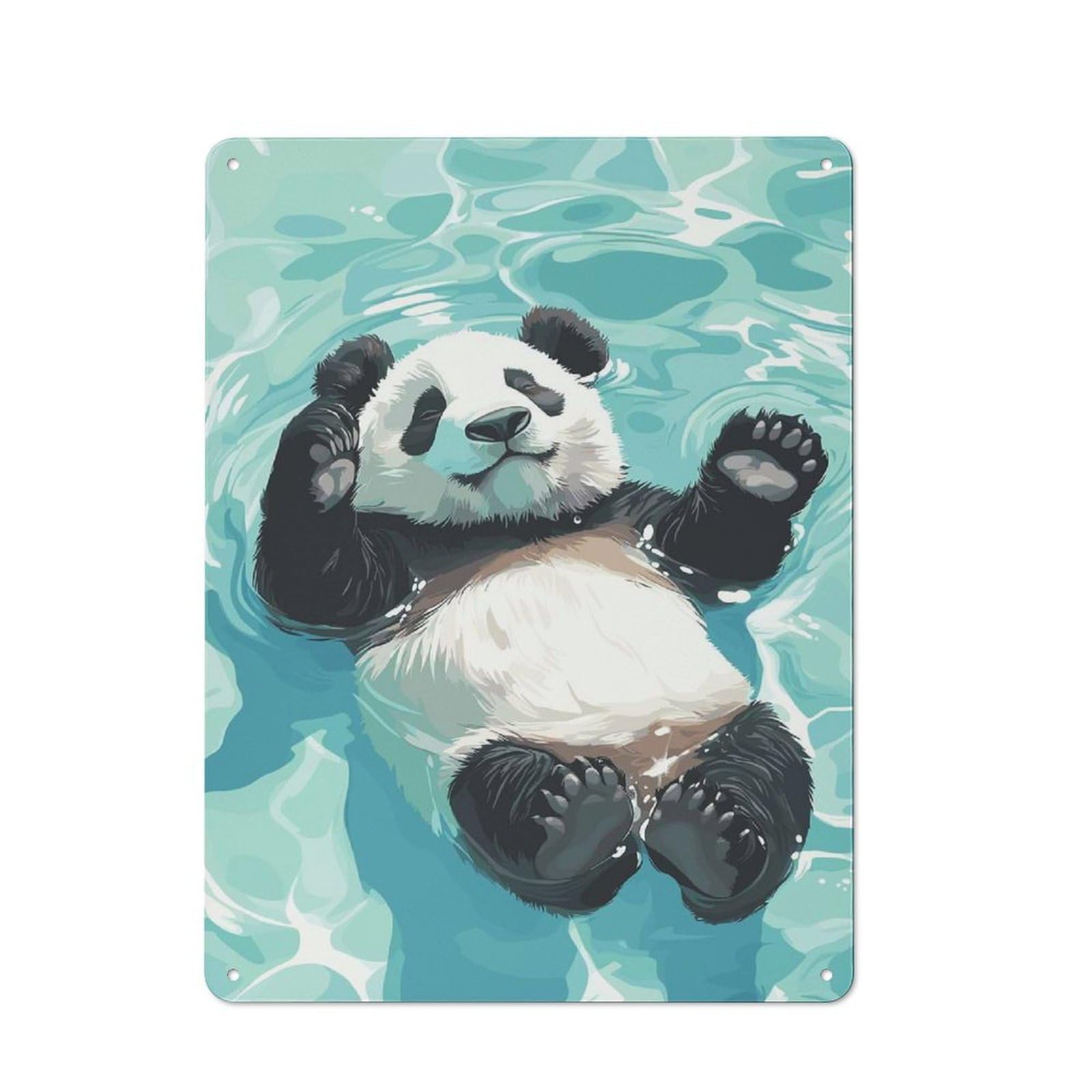 Panda Floating in Water Retro Metal Wall Decor 40x30cm, Vintage Metal Sign for Cafe, Pub, Workshop Or Home Bar