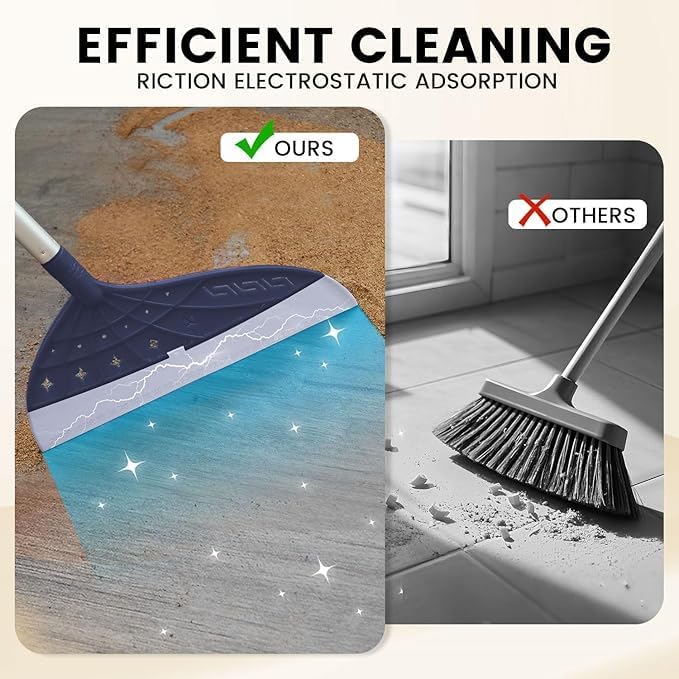 Image of Magic Air Broom, Household Magic Silicone Broom Sweeper, Adjustable Air Broom with Extra-Long Stainless Steel Handle, Multifunction Fixed Squeegee for Floor, Glass, and Tile (Blue)