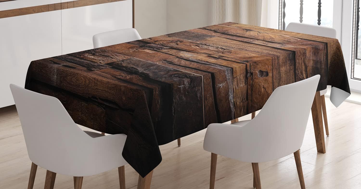 Ambesonne Chocolate Tablecloth, Rough Dark Timber Texture Image Rustic Country Theme Hardwood Carpentry, Rectangular Table Cover for Dining Room Kitchen Decor, 60" X 84", Dark Brown 60" X 84" Dark Brown