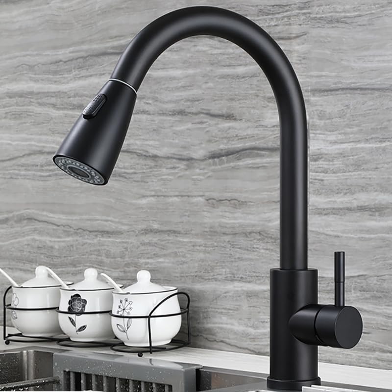 Quink Kitchen Sink Mixer Tap with Pull Down Sprayer Matte Black, Single Handle High Arc Pull Out Kitchen Taps,Single Level Solid Brass Kitchen Standard Fittings Stainless Steel Faucet (Multi Colour) (B0DFPX5WZF) Amazon Price History, Amazon Price Tracker
