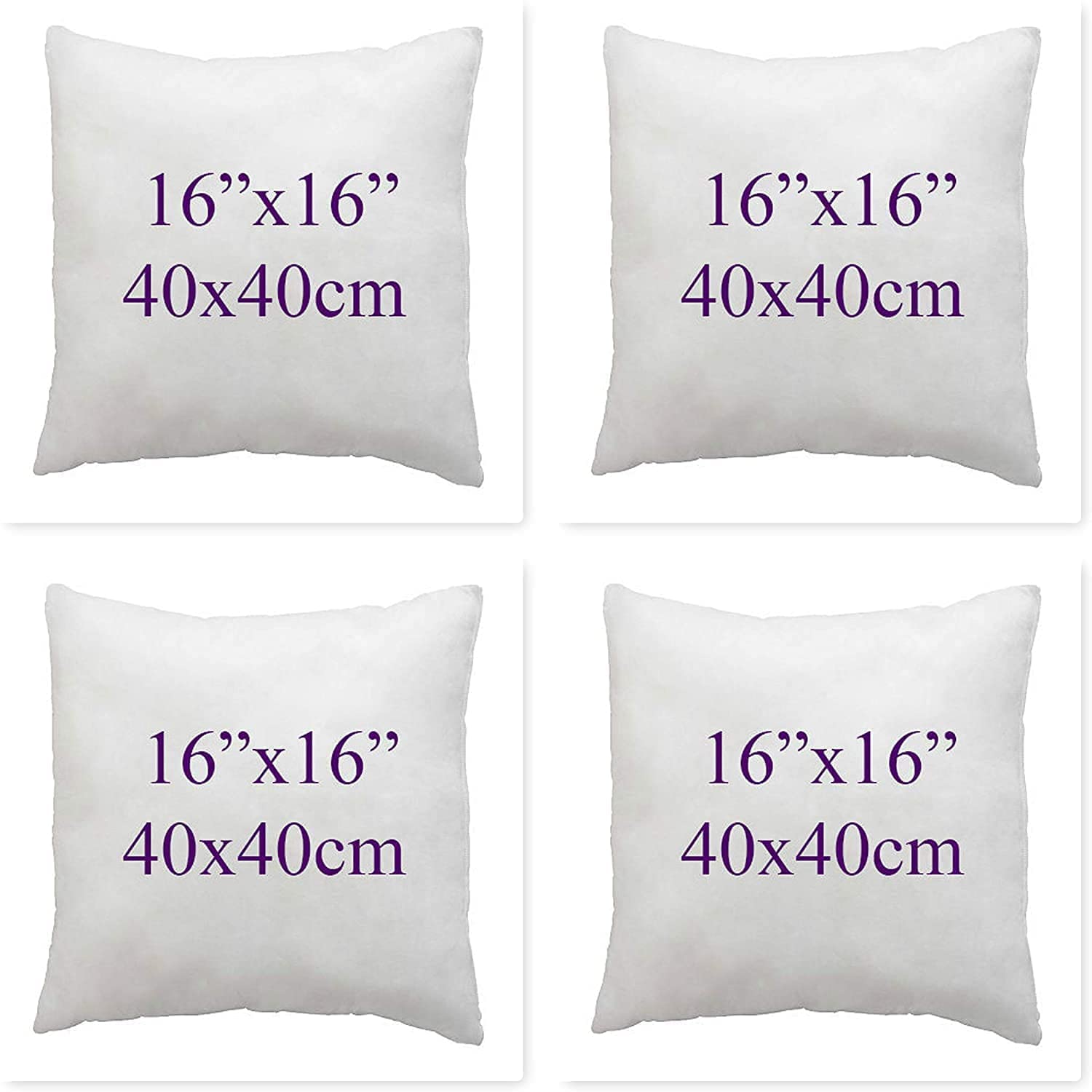 Arlinens White Cushion Inner Pads Insert Square/Rectangular Decorative Pillow Virgin Hollow Fibre Filled Bounce Back Cushions Stuffer For Sofa Bed & Couch In 14,16",18",20",22",24",26" (4, 16X16)