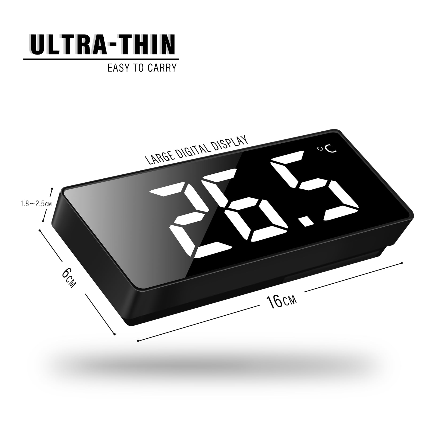 JQGO Sveglia Digitale da Comodino, Sveglia Digitale da Comodino Snooze con Visualizzazione, Ampio Display LED Digitale/Data/della/Temperatura, USB e Alimentato a Batteria, Bianco