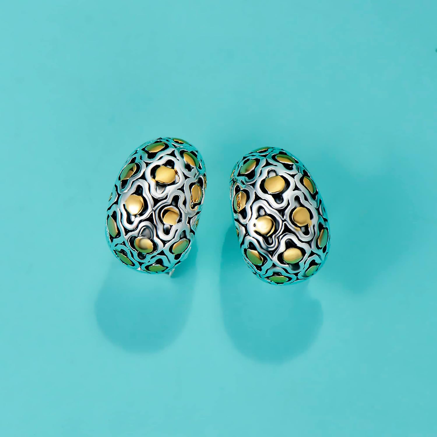 UNY JEWEL Jewelry Two Tone C Shape Multi Gold Dots Women French Clip Earring Birthday Christmas Valentine Gifts - Image 2