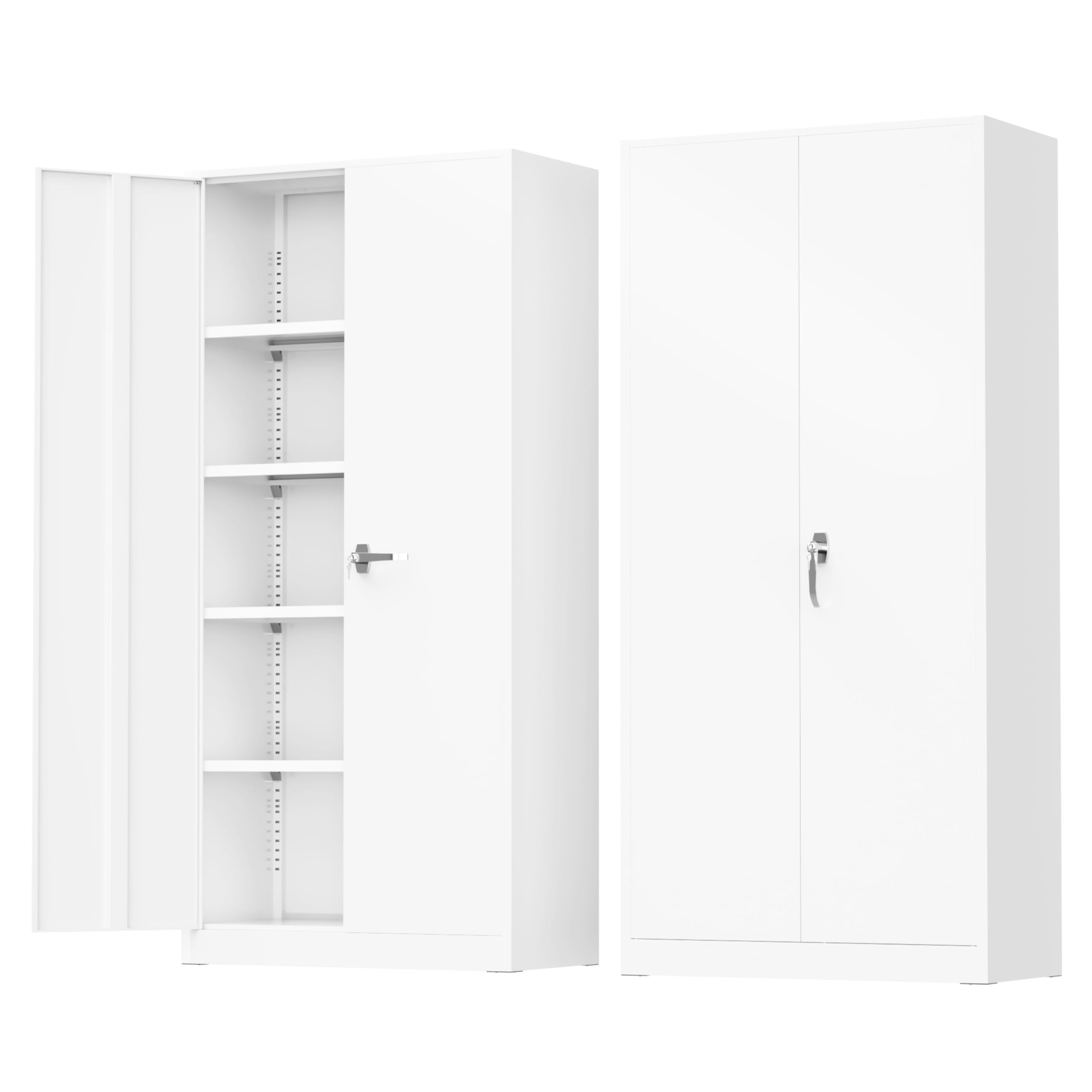 Greenvelly Metal Storage Cabinet - 72" Steel White Cabinet with 2 Doors and 4 Adjustable Shelves, Lockable - Perfect for Garage, Home Office, Pantry