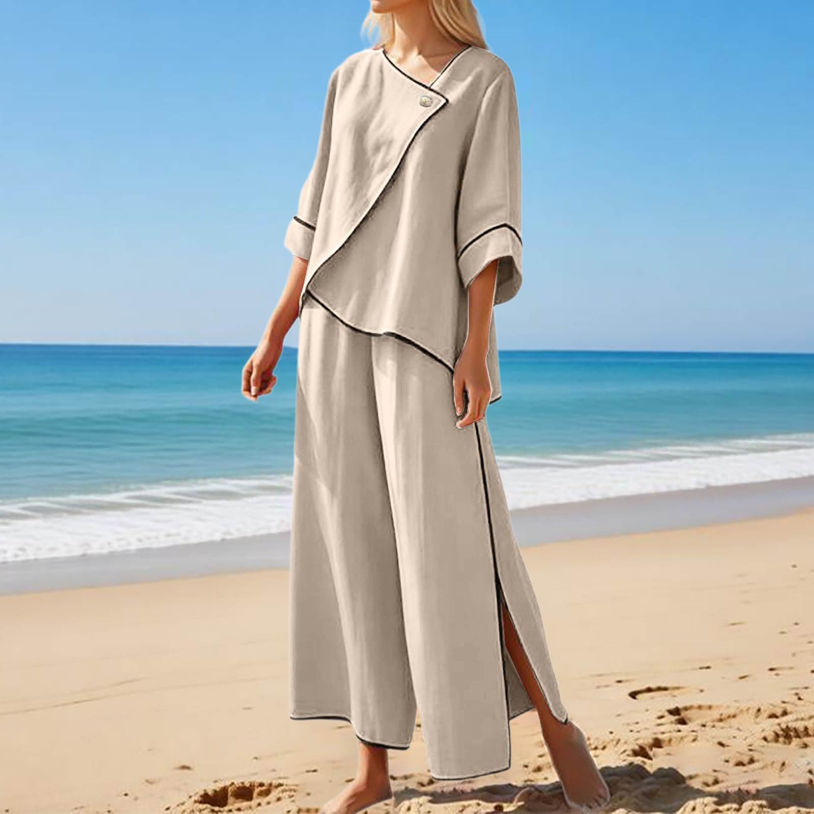 Ensemble Sport Femme, Tenue Sexy Femme Pantalon Large à Rayures Imprimées Coupe Ample Ensemble Deux Pièces Décontracté Et Confortable pour Un Usage Quotidien