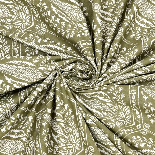 Image of BLOCKS OF INDIA Hand Block Printed 200 TC Cotton Super King Size Bedsheet (Green Pine Tree)