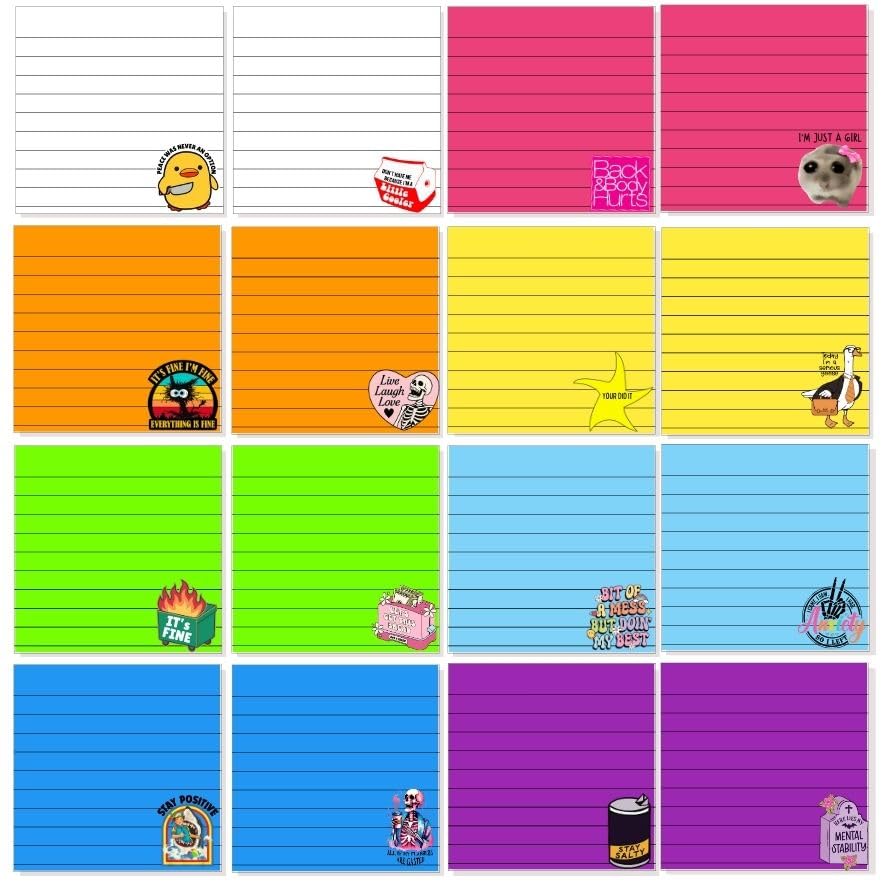 16 PC Meme Sticky Notes Funny Dumpster Fire Desk Accessories Silly Hilarious Motivational Quotes...