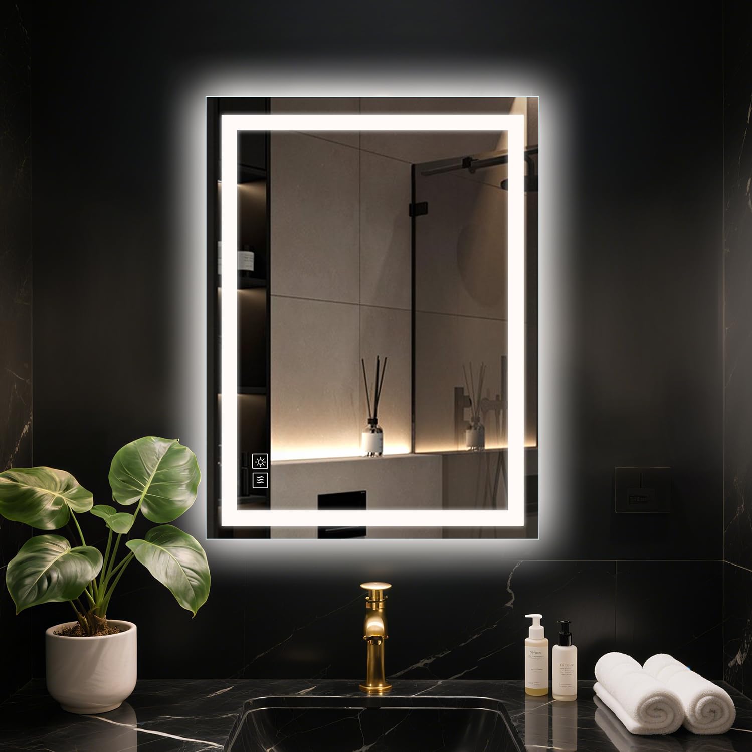 Miroir de salle de bain à DEL 81x61 cm anti-buée rectangulaire à mémoire