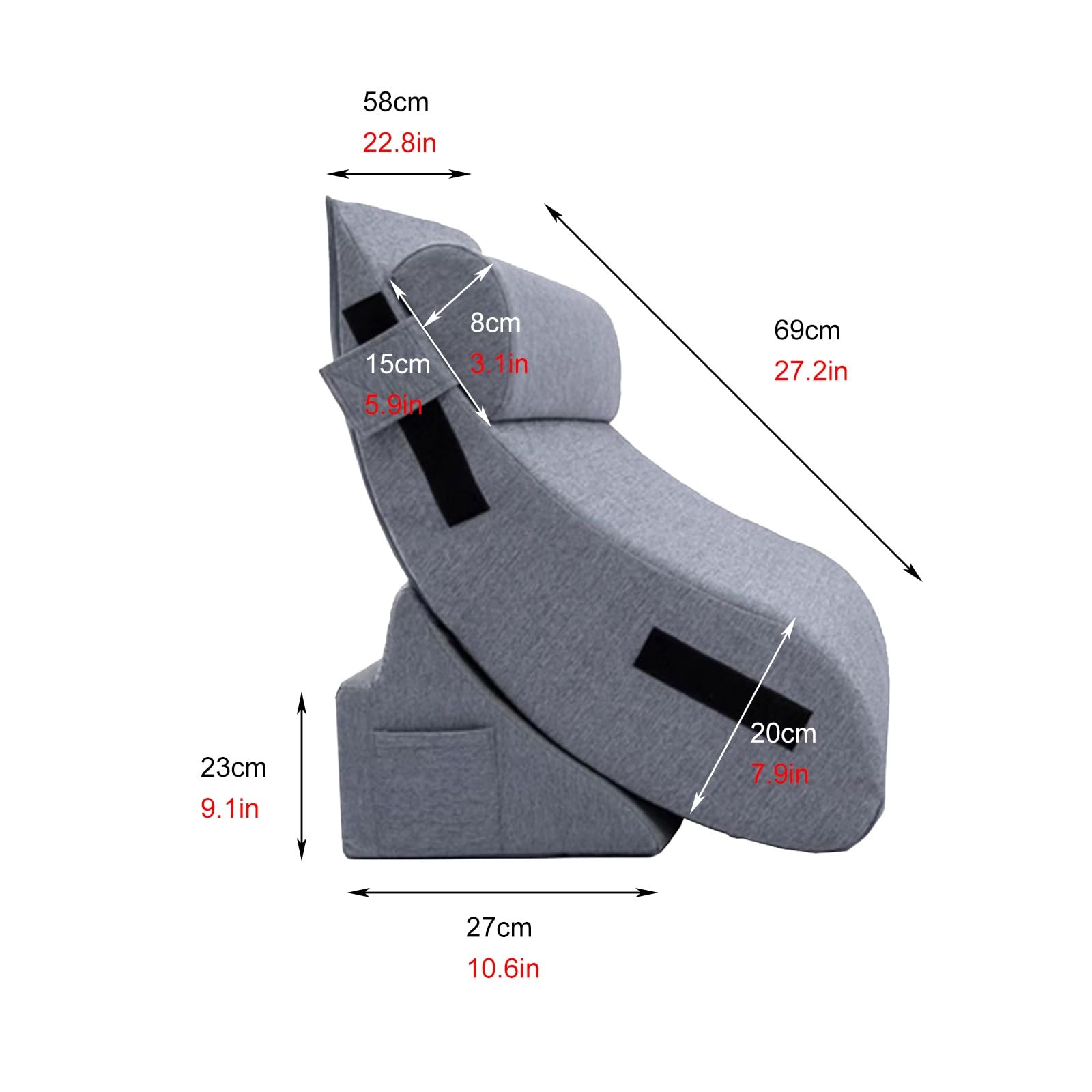 ERRULAN Wedge Pillow with Large Capacity Pocket, Back Pillow for Working & Reading & Sleeping, Bed Rest Pillow with Hidden Zipper Fabric(Blue,Small)