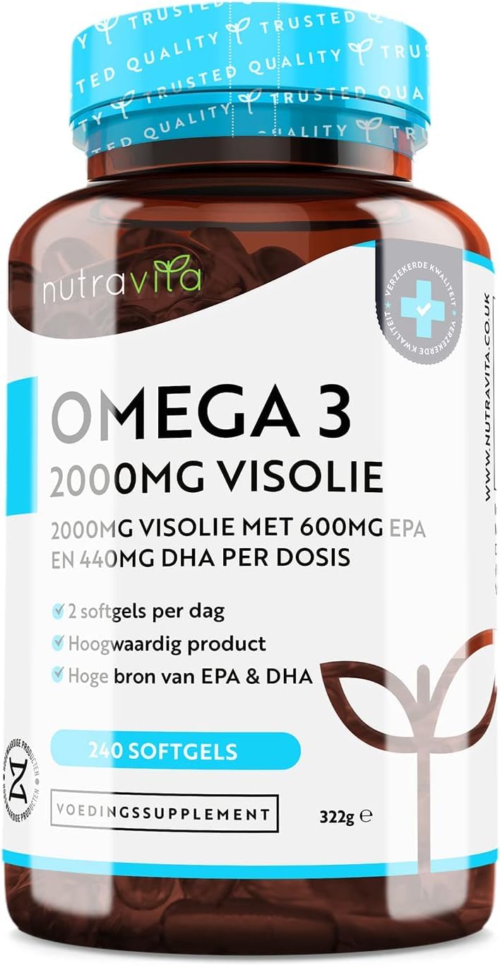 Omega 3 Pure Fish Oil 2000mg – 660mg EPA & 440mg DHA per Daily Serving – 240 Softgel Capsules – 4 Months Supply – for Maintenance of Normal Heart and Brain Function – Made in The UK by Nutravita