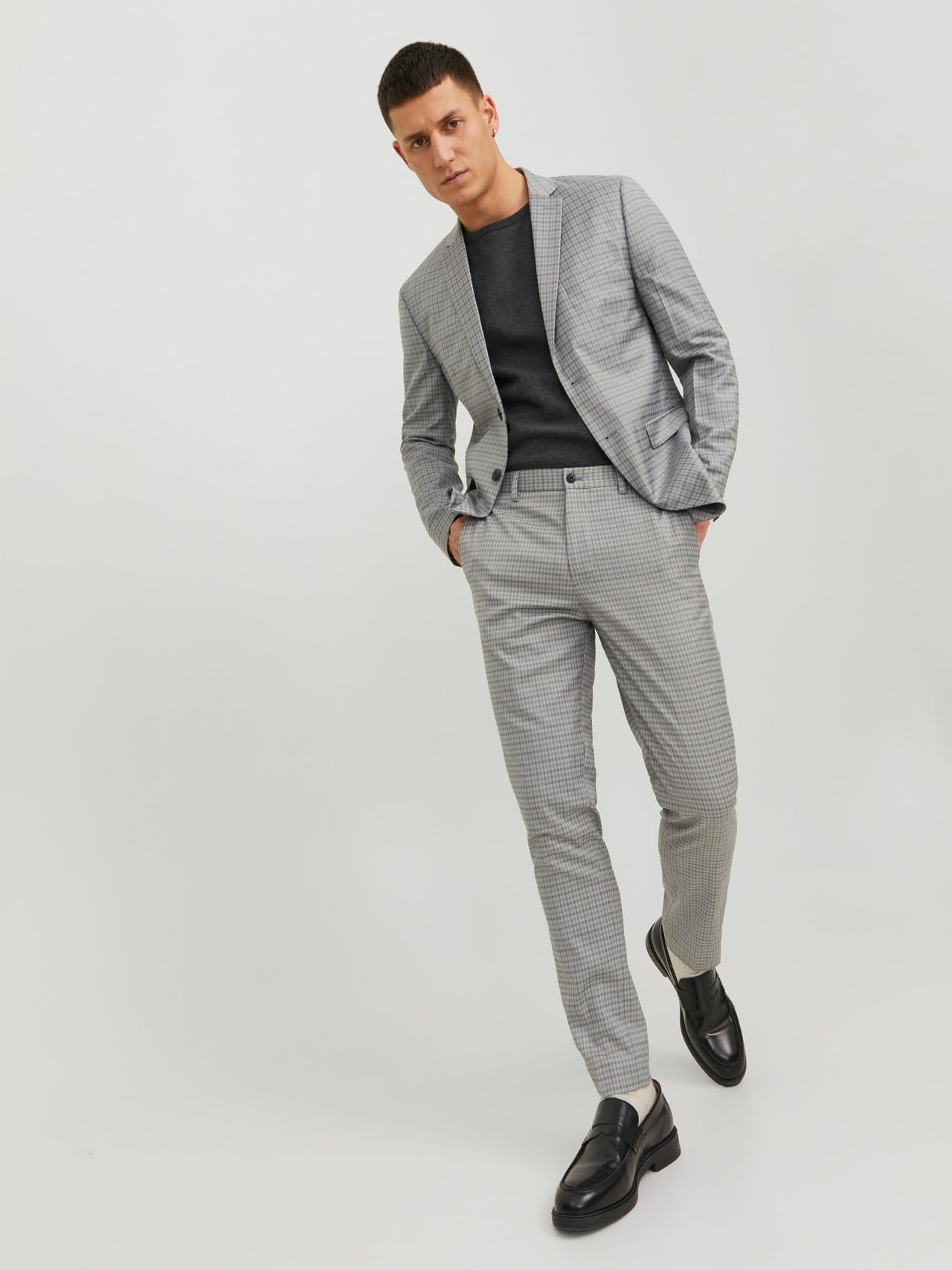 JACK & JONES Jprfranco Check Suit Sn garnitur męski, Light Grey Melange/Checks: super slim fit, 54
