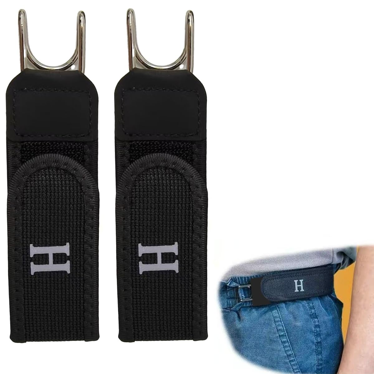 2 cinturones elásticos de gancho de metal sin hebilla, unisex, sin hebilla, ajustables, correa de cintura invisible para hombres y mujeres
