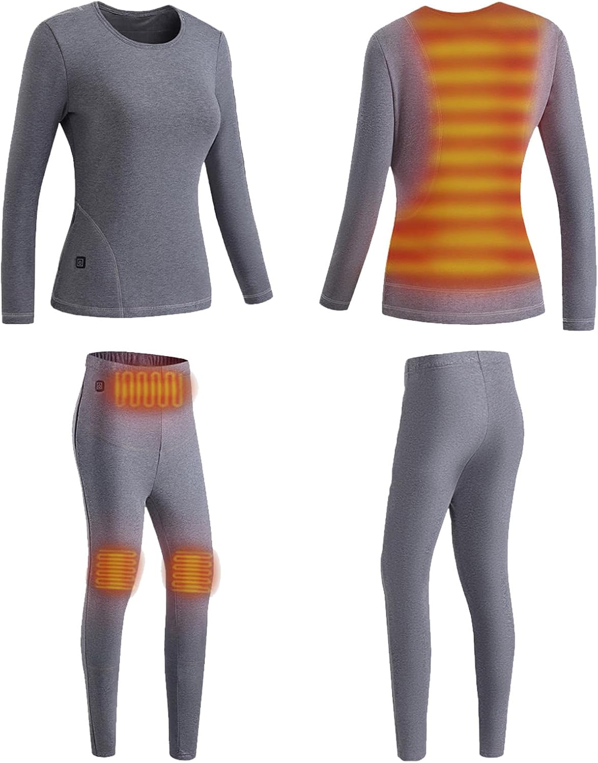 Heated Underwear Set for Women Men Long Johns Thermal Underwear Long Sleeves Base Layer Set Top Bottom