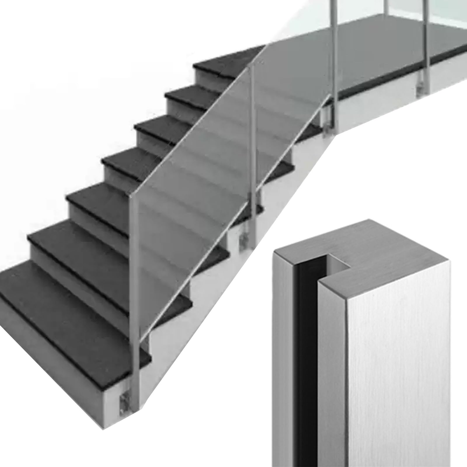 Garde-corps et balustrade de protection avec poteau de fixation pour escalier en verre