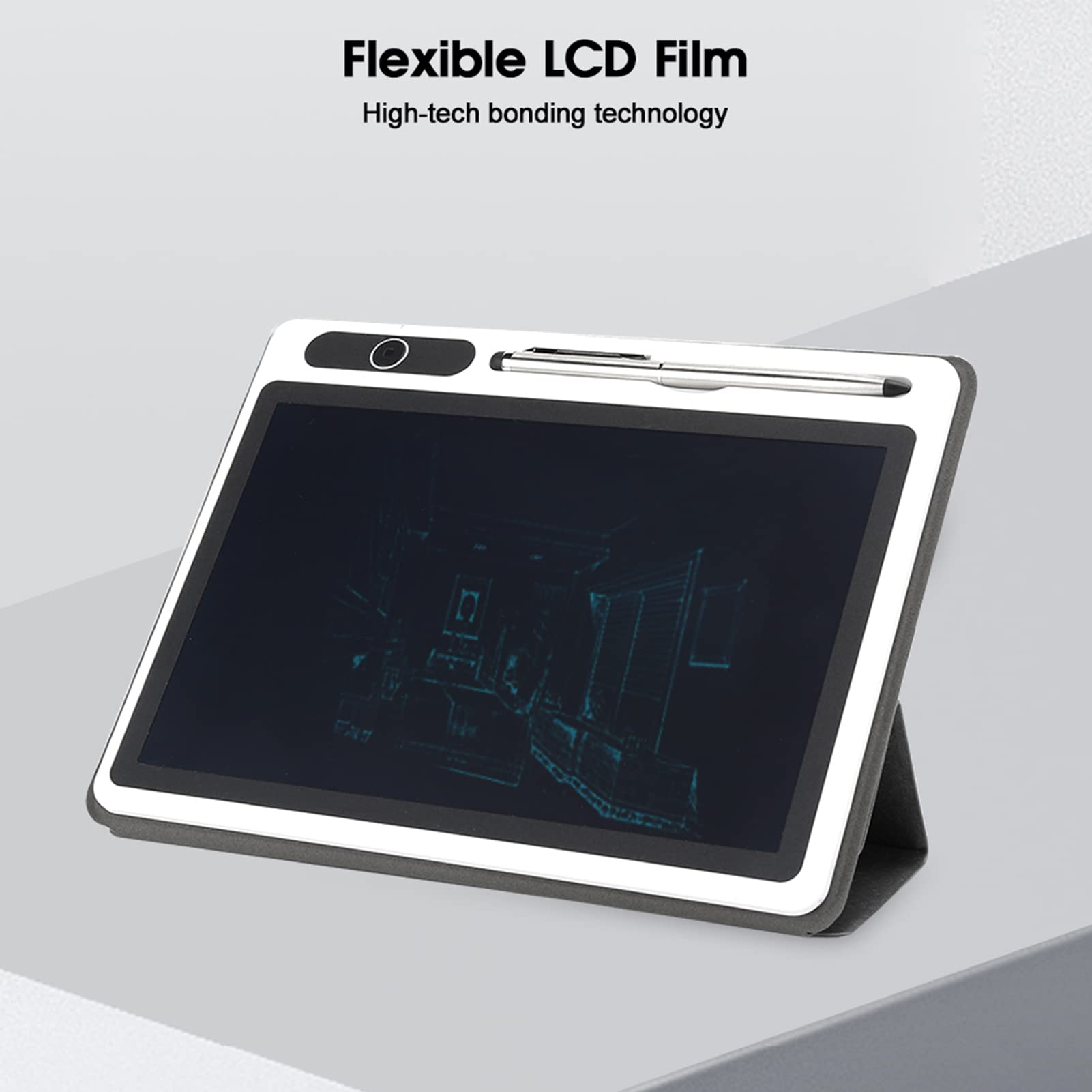 LCD Writing Tablet, Doodle Scribbler Pad Flexible and Bright Drawing Board for Business Supplies, with Hand Painting Tool (Black (with leather case)) — view 5