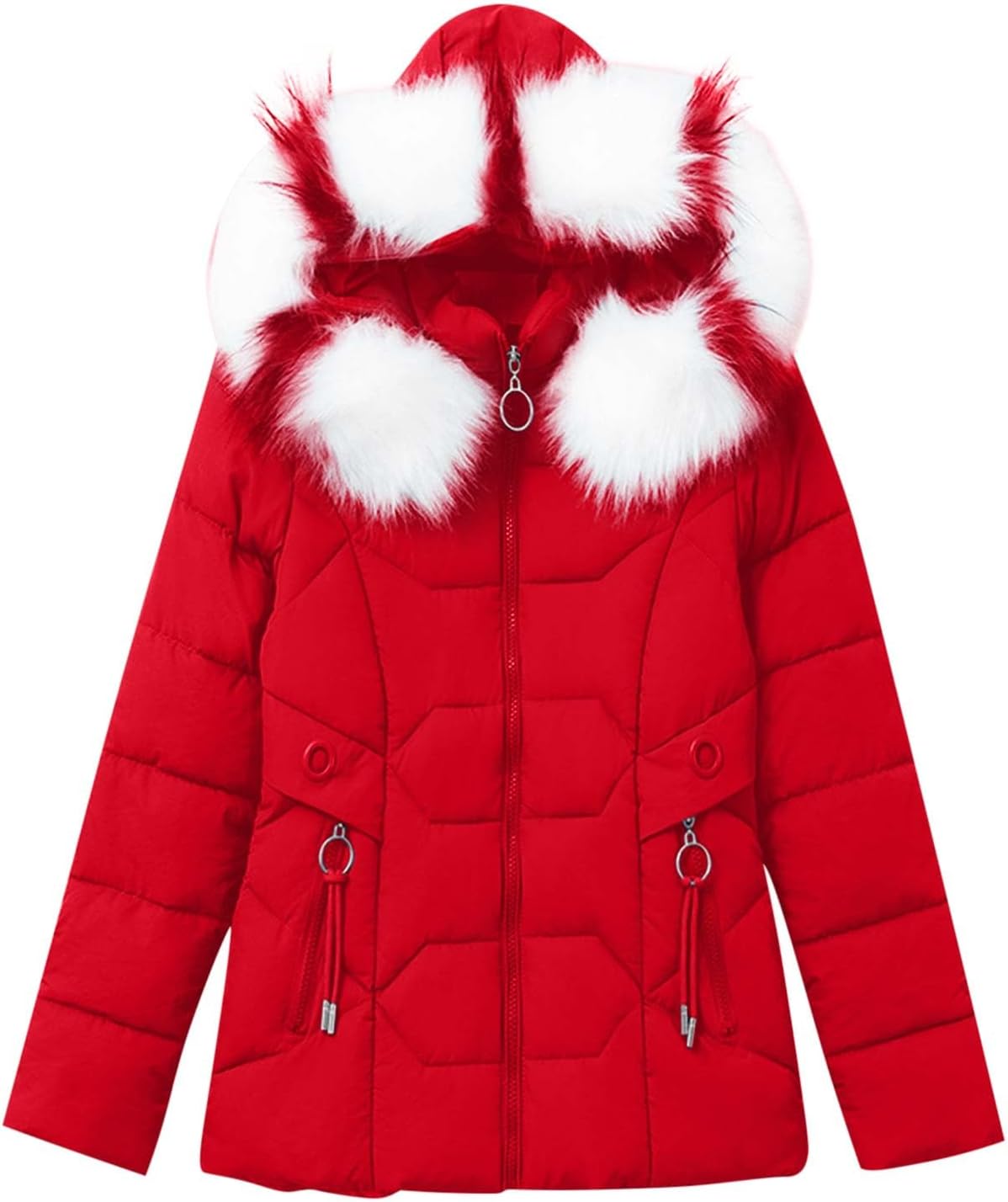 XUNRYAN Girls Winter Puffer Jackets Quilted Lightweight Faux-Fur Hooded Parka Thicken Warm Down Coat Anorak Overcoat Outwear
