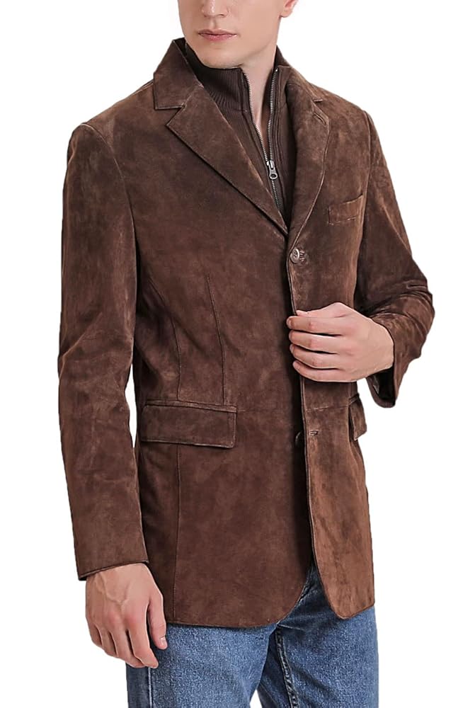 BGSD Men Brett 3-Button Suede Leather Blazer Sport Coat