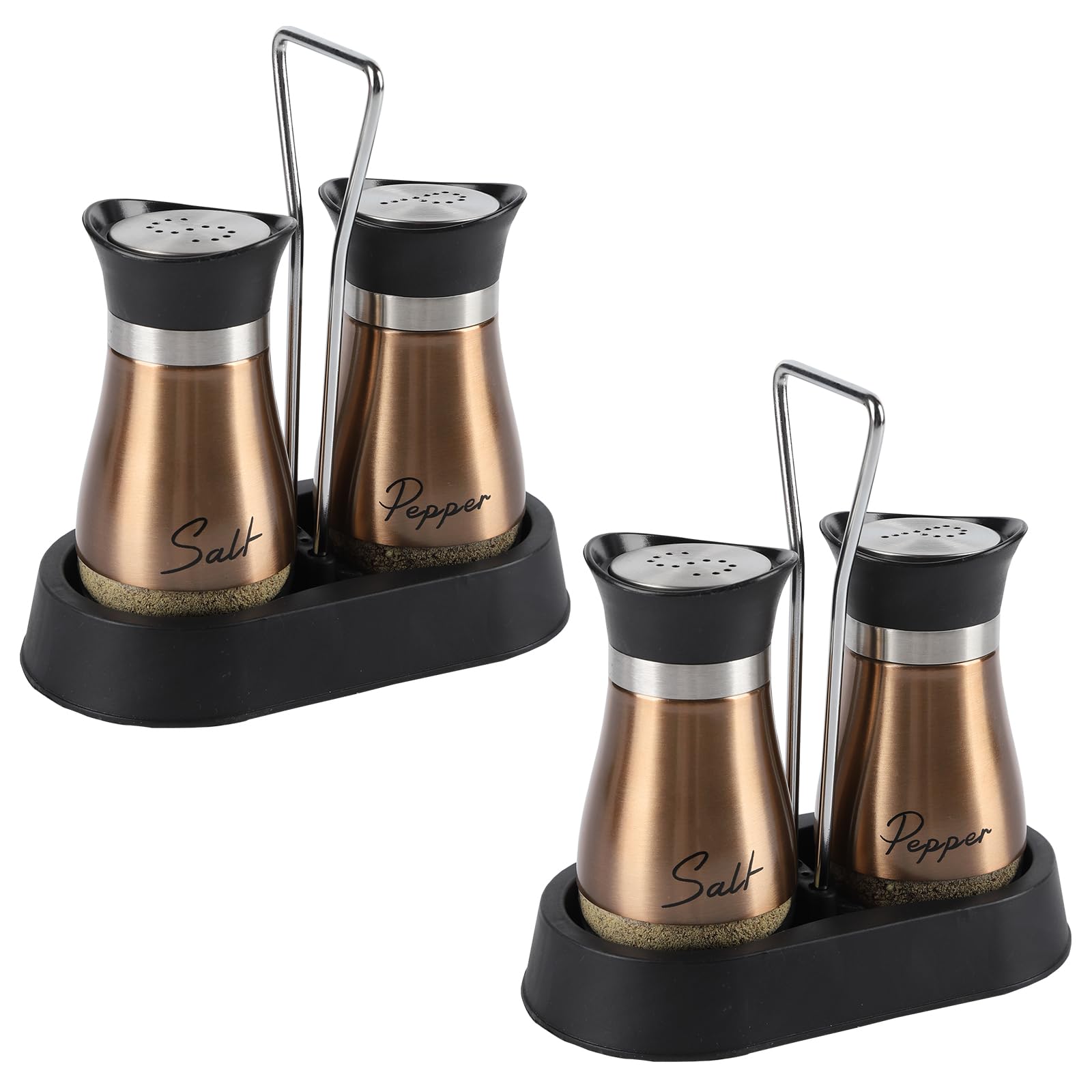 HZPZPP Salt and Pepper Sets, Salt and Pepper Shakers Set – Set of 4 Glass Salt Shakers with Stainless Steel Lids and Holder for Dinner Table, Parties, Guests, Wedding Table and BBQ (Gold)