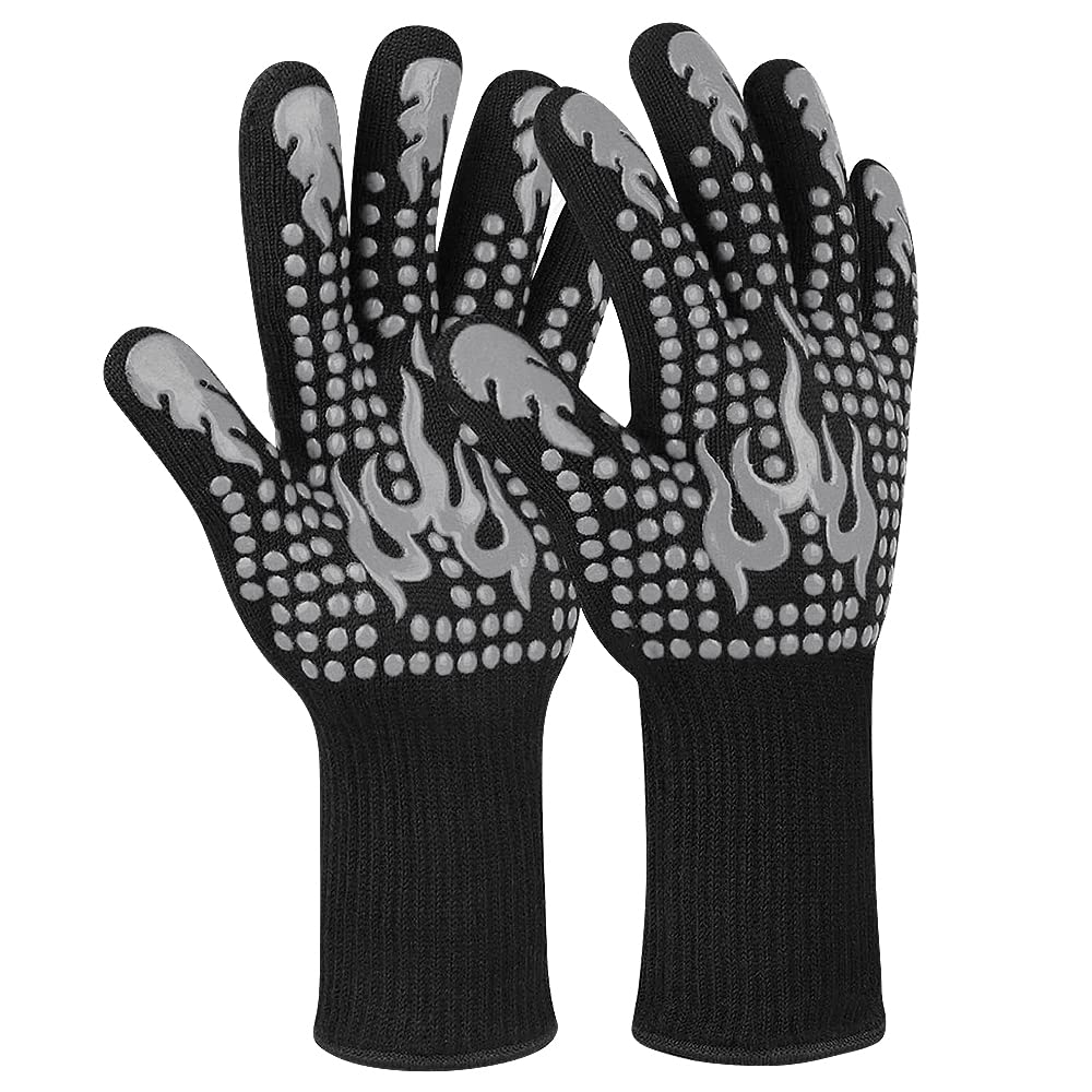 Guanti da barbecue, resistenti al calore, per cucinare, guanti antiscivolo per griglia, guanti da forno, guanti in silicone estremamente resistenti al calore fino a 800 °C, guanti per