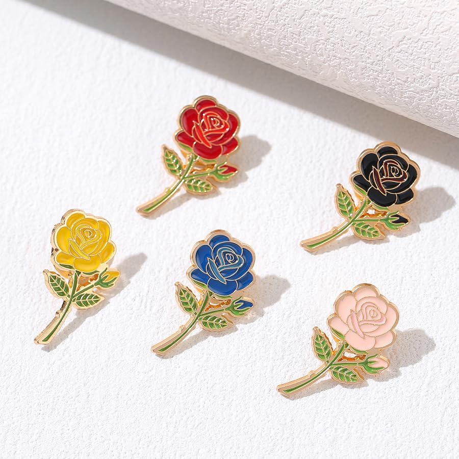 Rose Flower Enamel Pins Set Elegant Cute Alloy Brooch Lapel Pins for Women, Teens - Mini Floral Badge Accessories for Backpacks, Jackets, Bags Pack of 5 - Image 7