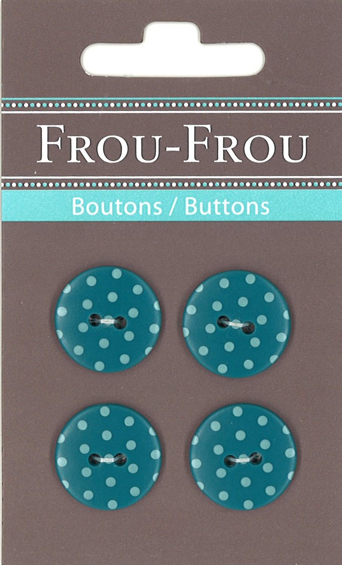 Frou-Frou Pack of 4 Nylon Buttons Printed Turquoise with Light Dots 7090 18 211