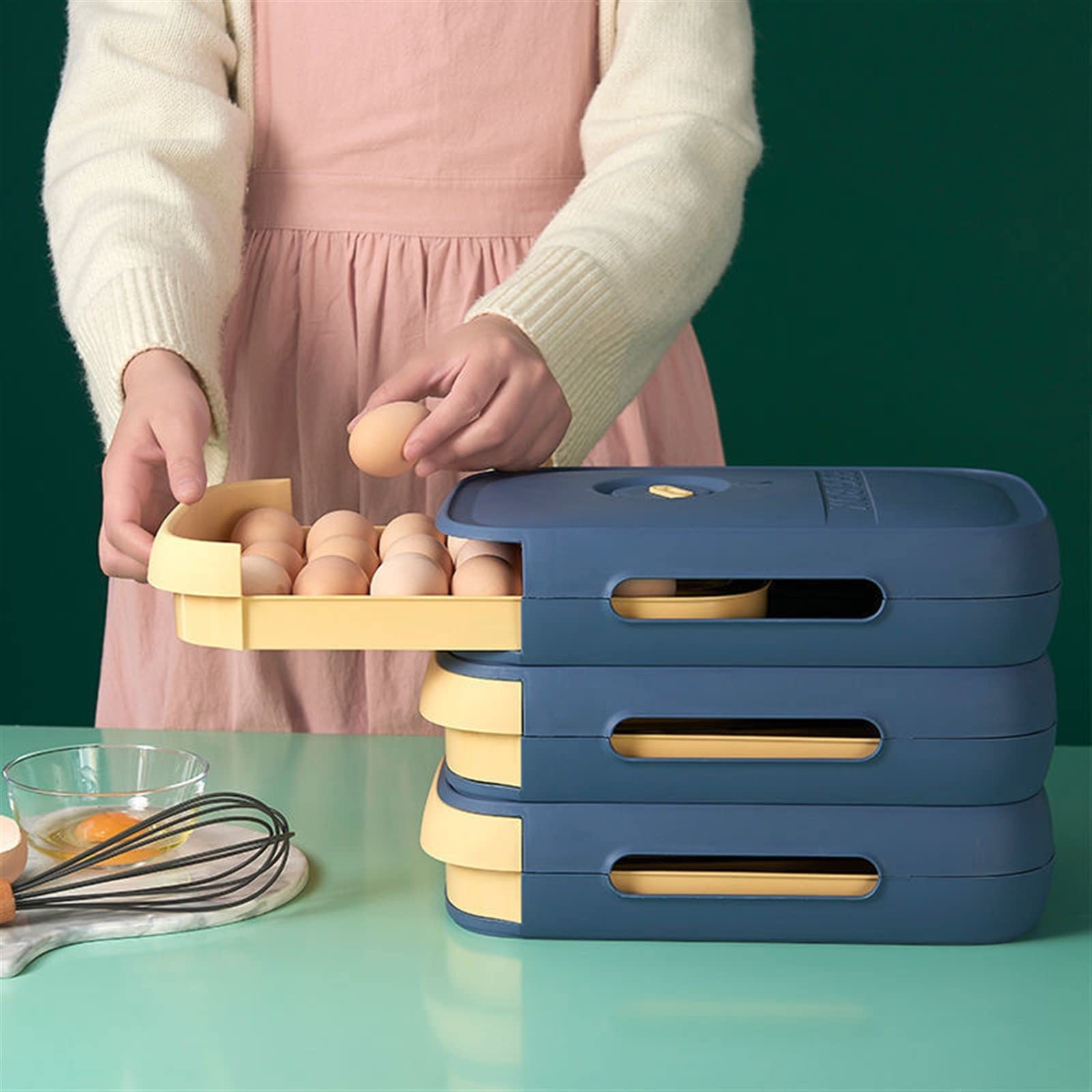 Cubo de Huevos para Nevera, Caja de Almacenamiento de Huevos, cajón, contenedor, Estante, Organizador de Nevera, Bandeja, Nevera, Cocina