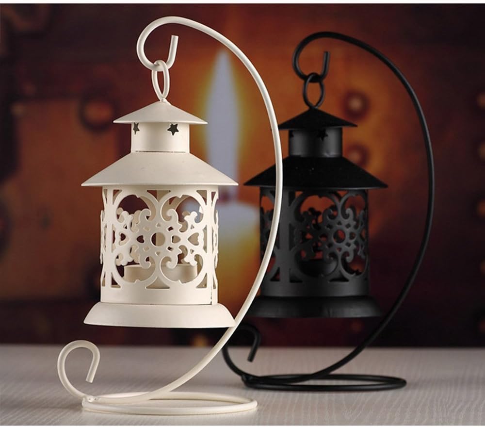 LiveOut Vintage Moroccan Candle Lantern with Scented Candles - European Style Table Lantern (White + Rose Scented Candles)