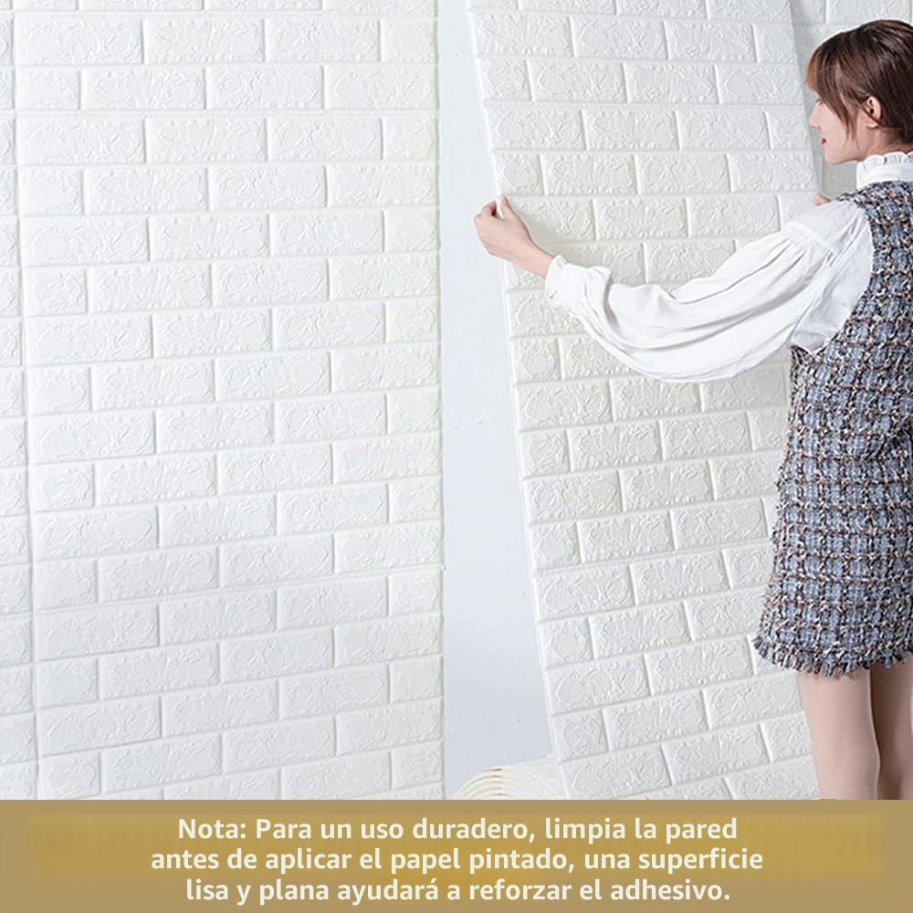Papel Pintado Autoadhesivo 3D Pared - Efecto Ladrillo de Piedra, Impermeable Grueso Pegatina de Pared, Espuma de Polietileno, para Cuarto de Baño, Dormitorio y Cocina (Blanco, 0.7m x 20m)