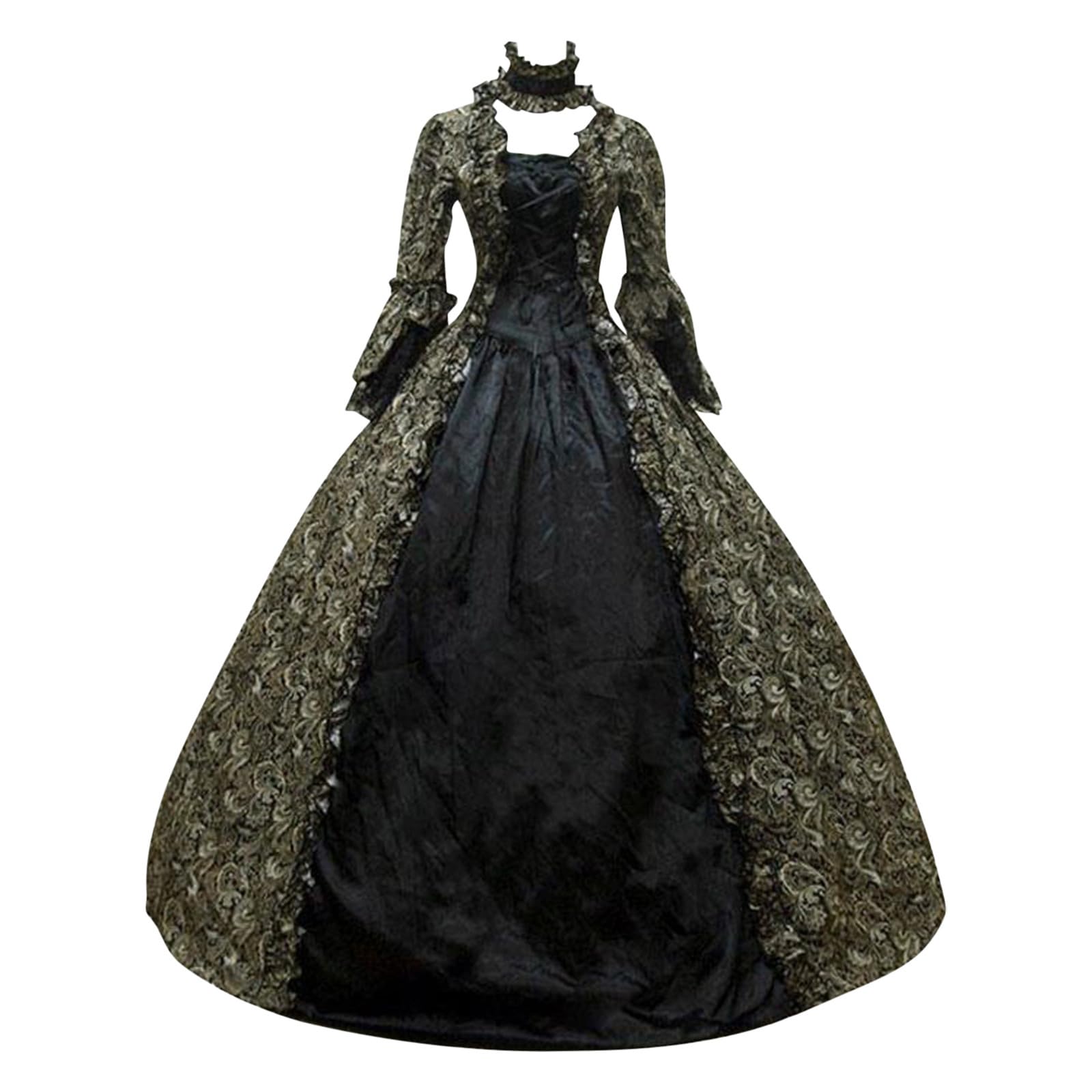 Renaissance Kleid Damen Mittelalter Gothic Kostüm Regency Corsagenkleid | Swing Steampunk Kleider, Viktorianisches Kleid, Trompetenärmel Outfit, Frauen Cosplay Dress,Karneval Halloween Maxikleid