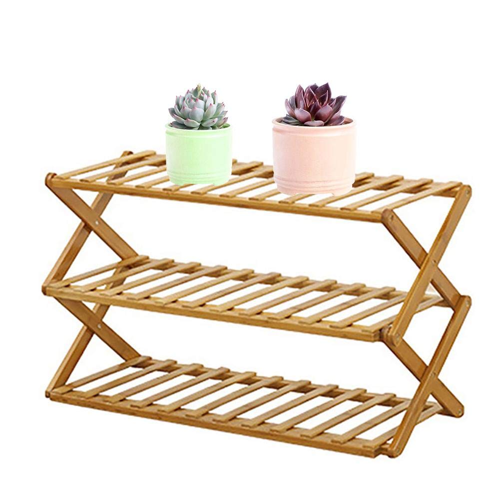 Étagère à chaussures en bambou 3 niveaux meuble rangement pliable