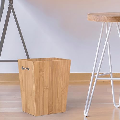 Miniatura 7 de MOOACE Cesta de basura de bambú, pequeño cubo de basura rectangular con asas de metal, cubo de basura de bambú para dormitorio, baño, oficina,
