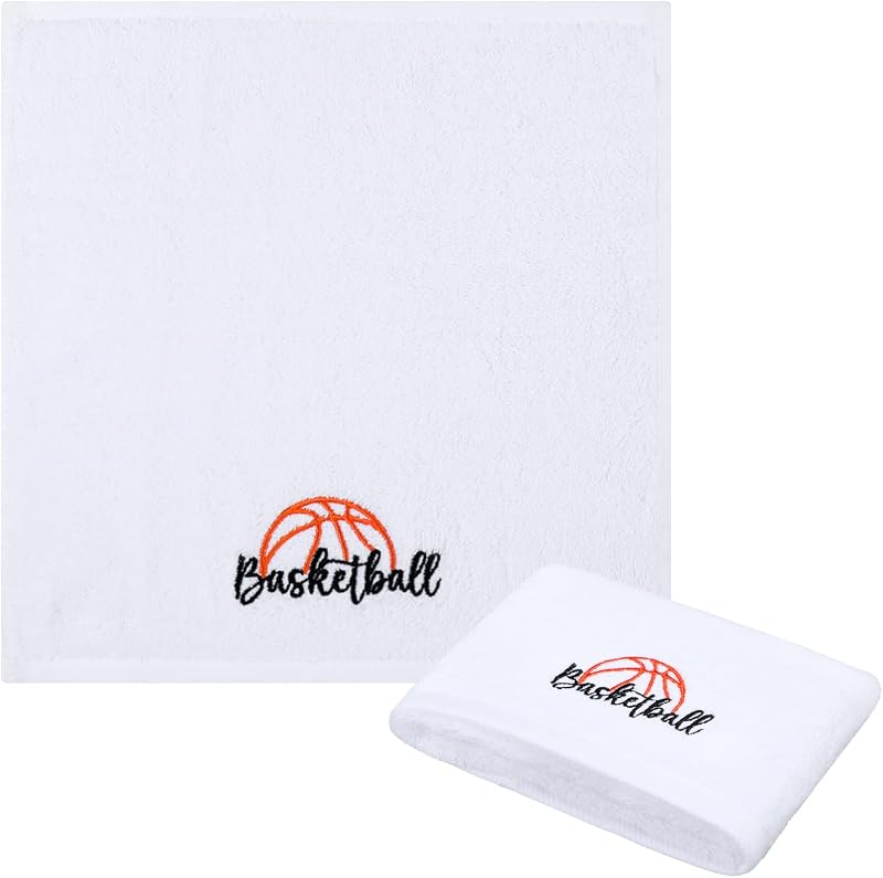 Hahafelt Basketball Towels for Sweat 13.8 x 13.8 Inch Sports Teams Gifts Sport Towels for Sweat Microfiber Hand Towel Cotton for Boys Party Favors Team Gift(White,1 Pcs)