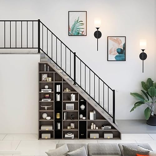 Miniatura 9 de Lámpara de pared moderna de mediados de siglo, paquete de 2 con pantallas cilíndricas blancas de cristal, aplique de pared negro mate, iluminación