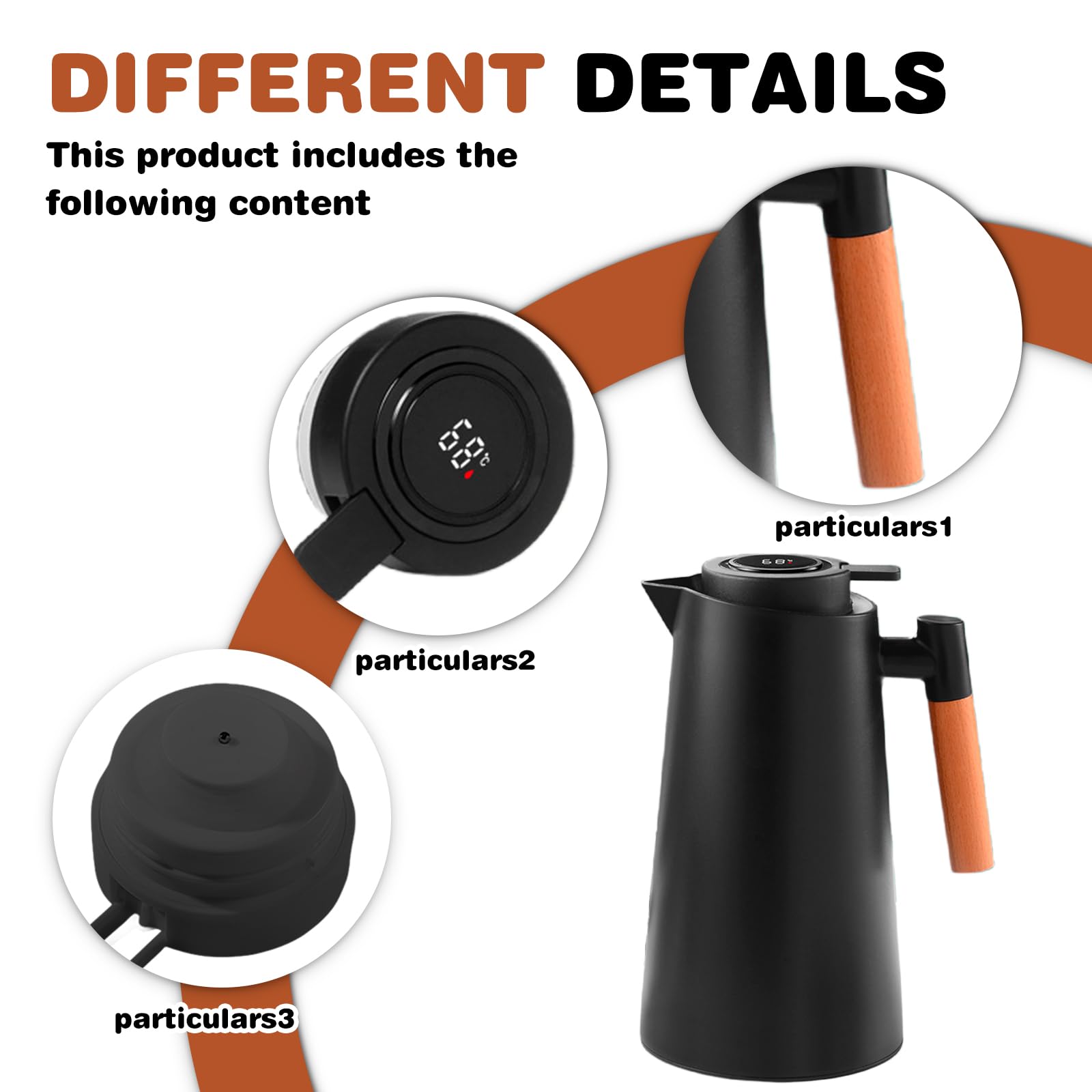 Thermos 1 l, thermos con indicatore di temperatura, teiera termica 12 ore, grande apertura, pulsante caffettiera, inserto igienico in vetro temperato per caffè