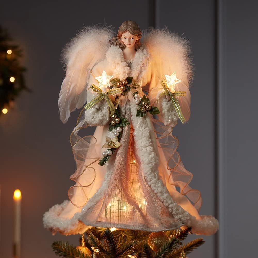 Kurt S. Adler 16-Inch UL 10-Light Ivory and Gray Angel Tree Topper - Image 6