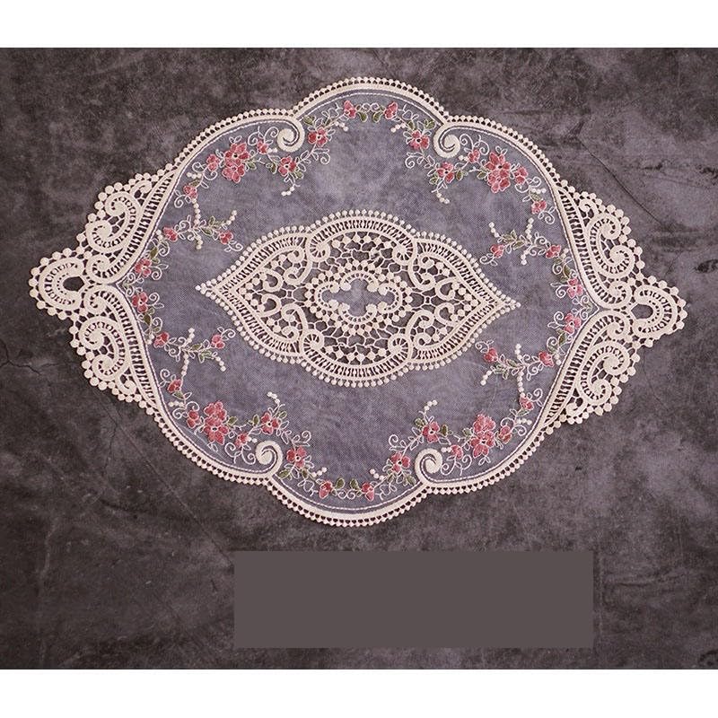 Image of 2Pack Pink Retro Lace Placemats Irregular Shape Embroidered Polyester Bohemian Eco-Friendly French Crochet Doilies Vintage Coasters (Pack of 2)