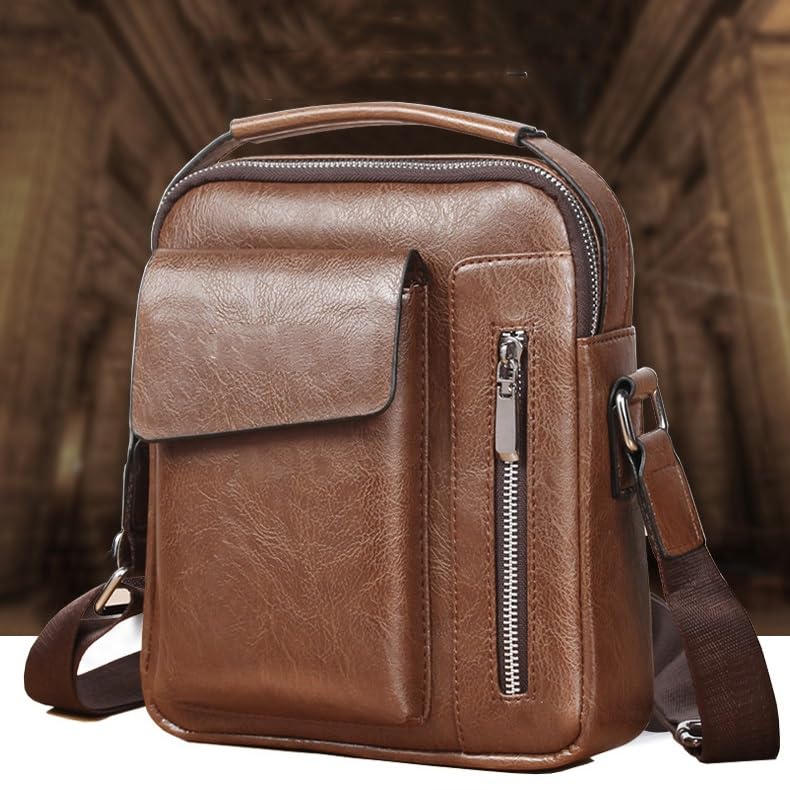 Crossbody Leather Messenger Bag Vintage Casual Business Shoulder S Zipper Handbag Briefcase Tote4