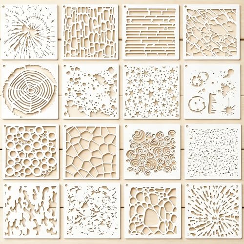 16PCS Geometric Stencils for Painting Reusable Abstract Layering Stencils for Crafts Perfect for Wood Walls Furniture Card Making Cake Decorating Rock Painting