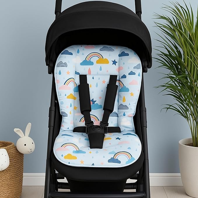 Baby Stroller Seat Cushion Liner Mat Rainbow Design | Soft Cotton Fabric, Breathable Material, Universal Fit, Thick Padded Comfort, Lightweight Design-image-36