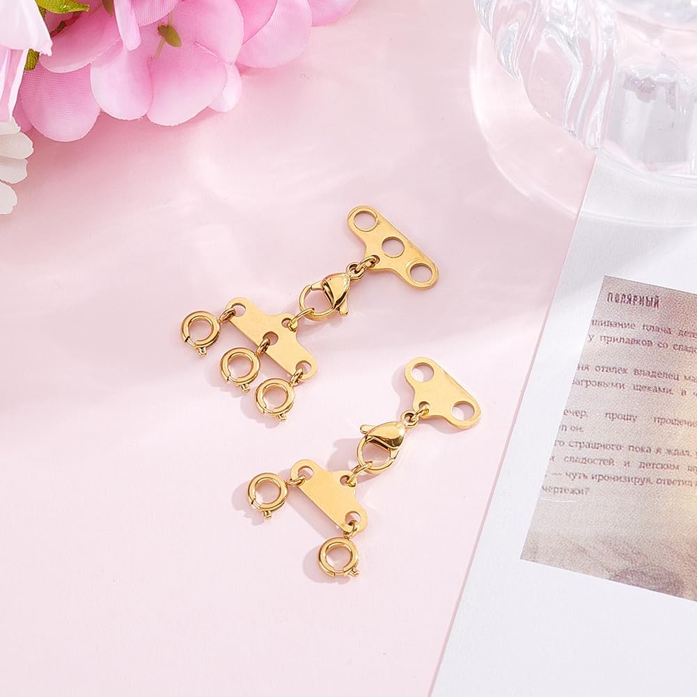 Beebeecraft 1 Box 2Pcs Necklace Layering Clasps Stainless Steel Necklace Separator Multi Strand Clasp with Lobster Claw Clasps for Jewelry Making Stackable Necklaces and Chains